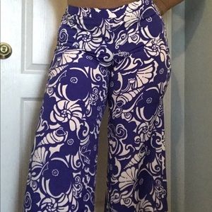 Blue & White Flowered Palazzo Pants